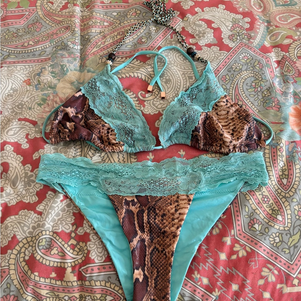 Beach Bunny Aqua Lace Bikini Set